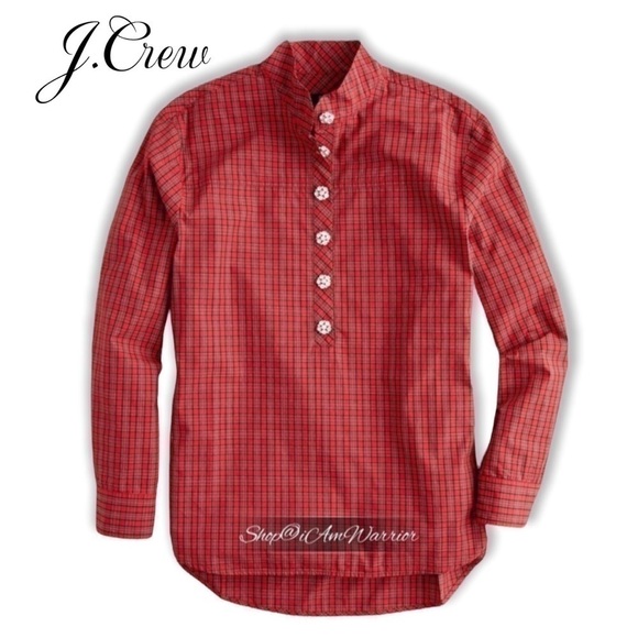 J.Crew red plaid jeweled button popover shirt @shop@iamwarrior - Picture 3 of 12